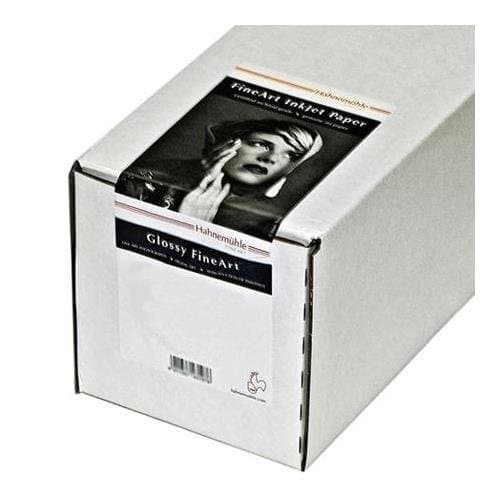 White cardboard box containing Hahnemühle Photo Rag Pearl fine art inkjet paper, labeled with a black and white vintage photo and product details on the front.