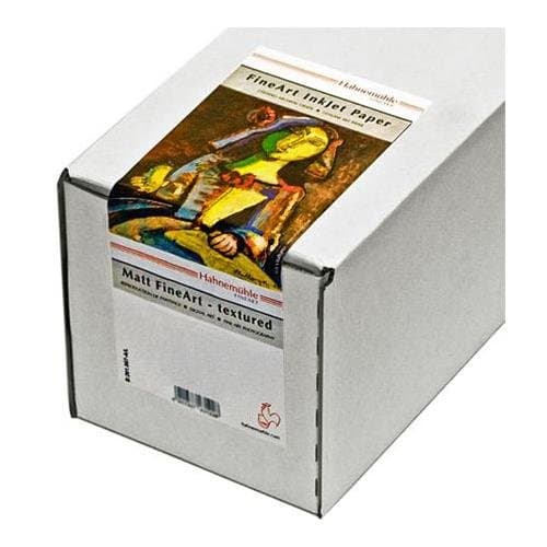 White box packaging for Hahnemühle William Turner fine art inkjet paper, featuring a colorful label with artwork, indicating 36 inches, 12 meters, and 190gsm textured paper.
