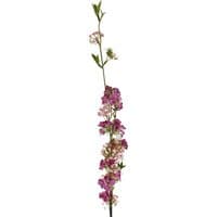 Pink Blossom Spray Stem, 100cm, with clusters of delicate pink flowers and green leaves along a slender brown stem.