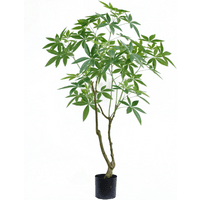 150cm artificial Money Tree Pachira with lush green leaves and braided trunk in a black pot.