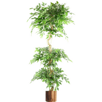Artificial twisted trunk ficus tree with triple ball topiary, 1984 leaves, in a copper metal planter, 180cm tall.