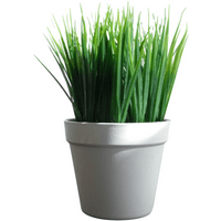 Artificial grass plant in white pot, 22cm tall, with dense, vibrant green blades.