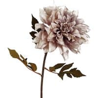Dusty pink dahlia flower stem, 55cm, with layered petals and green leaves by Leaf.