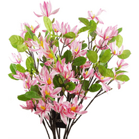 Pink Magnolia Floral Spray Artificial with six 100cm stems, vibrant pink blossoms, and lush green leaves.