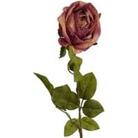 Artificial dark pink rose with green leaves, 70cm long, by Leaf.