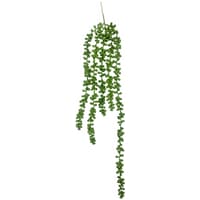 "70cm artificial string of hanging pearls with cascading green bead-like leaves"