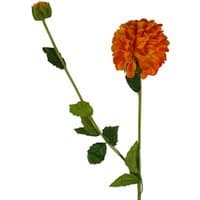 Artificial 75cm orange dahlia pompom flowers with green leaves on long stems by Leaf.