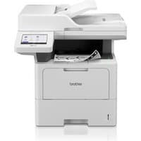 White Brother MFC-L6910DW laser printer with touchscreen, paper tray, and Wi-Fi capability.
