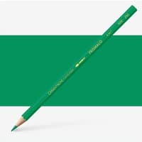 Green Caran d'Ache Prismalo watersoluble pencil with gold text and sharpened tip.