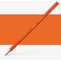 Flame red Caran d'Ache Prismalo watersoluble pencil with hexagonal body and gold branding.
