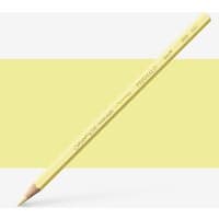 Pale yellow Caran d'Ache Prismalo watersoluble pencil with hexagonal barrel and silver text detailing.