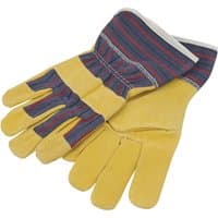 Yellow Draper Young Gardener Gloves, Size 6, with striped blue and red cuffs and reinforced palms.
