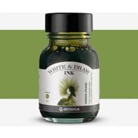 Green ink bottle with black cap, labeled "Write & Draw Ink: Green Crane 371" by Octopus Inks, 50ml.