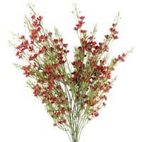 Pack of 6 artificial foliage stems, 100cm, with small red flowers and green leaves, by Leaf.