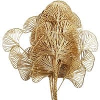 Pack of 6 golden leaf stems, 65cm tall, with intricate vein patterns for floral arrangements.