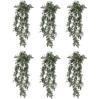 Pack of 6 artificial hanging plants, UV and fire resistant, with lush green foliage, 76cm long.