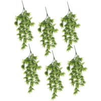 Pack of 6 hanging UV and fire resistant artificial Boston fern plants, lush green leaves, 75cm long.