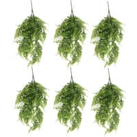 Pack of 6 hanging artificial green pothos plants, 85cm, UV and fire resistant, with lush cascading leaves.