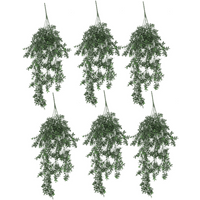 Pack of 6 artificial small leaf plants, 78cm, hanging, UV and fire resistant, lush green foliage.