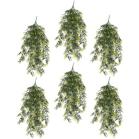 Pack of 6 hanging artificial variegated plants, 76cm, UV and fire resistant, with green and yellow foliage.