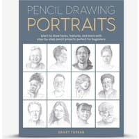 Pencil Drawing Portraits book by Samet Turkan, gray cover with pencil sketches of various faces in a grid layout.