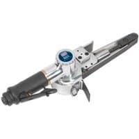 Silver and black Sealey air belt sander with adjustable arm and ergonomic grip handle.