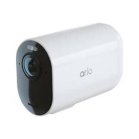 White ARLO Ultra 2 XL 4K Ultra HD WiFi security camera featuring a sleek design, rounded edges, and a black lens area with the "arlo" logo prominently displayed.