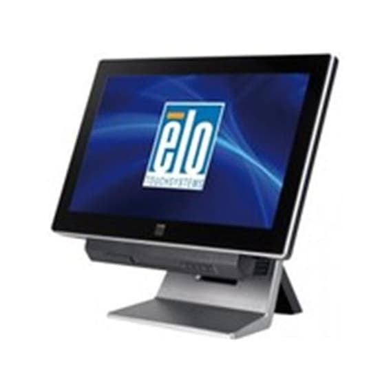 Black Elo Touch Solutions E804330 POS stand with a sleek design, featuring a sturdy base and adjustable angle for optimal screen positioning.