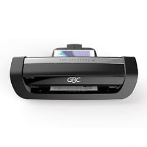 Black GBC Fusion Plus 7000L A3 Laminator with a sleek design, featuring a control panel on top and a transparent feed slot for easy document insertion.