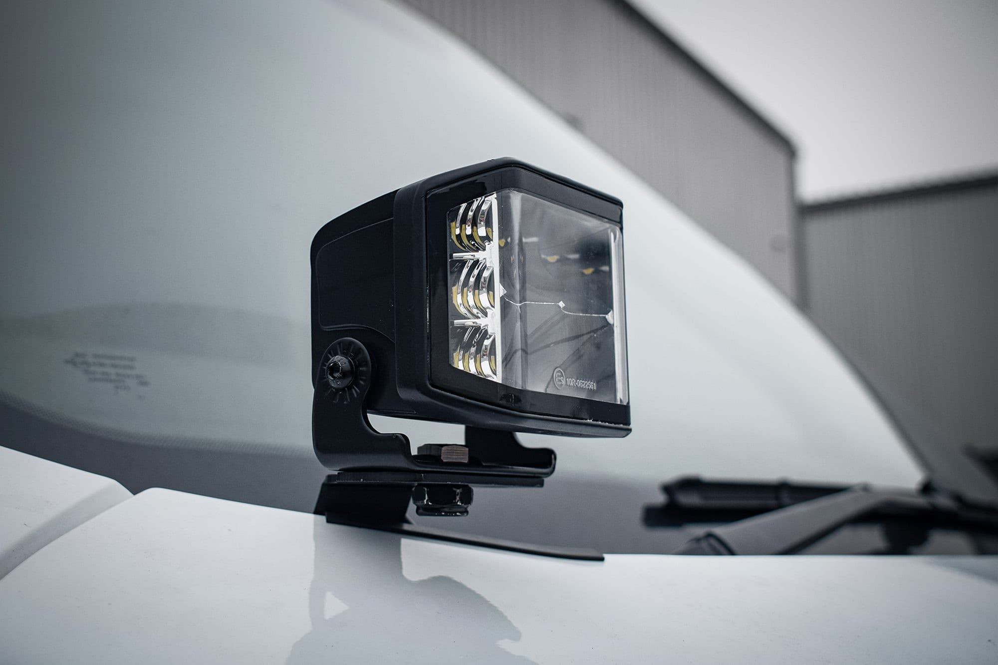 Stealth LED bonnet kit for Ford Transit 2015-2019 featuring a black housing, twin 4-inch lights, and a high output of 16,800 lumens, mounted on the vehicle's hood.