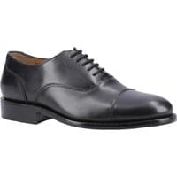 Black Amblers James Oxford dress shoe with leather sole, cap toe, and sleek lace-up design.