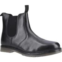 Black leather Amblers Mens Colchester Boots with elastic side panels and pull tabs, featuring a sleek, smooth finish.