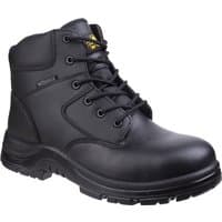 Black Amblers Safety boot, size 6, with steel toe cap, padded collar, and slip-resistant sole.