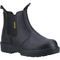Black Amblers Safety pull-on dealer boot with elastic side panels, reinforced toe, and rugged sole, size 8.