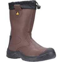 Brown Amblers Safety rigger boot, antistatic, pull-on style, with reinforced toe and black sole, size 8.