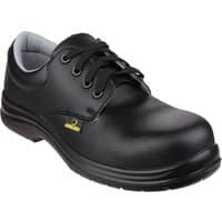 Black leather Amblers safety shoe, lace-up design, slip-resistant sole, steel toe cap, size 8.