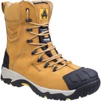 Tan Amblers Safety boot, size 11, with black reinforced toe, padded collar, and rugged sole.