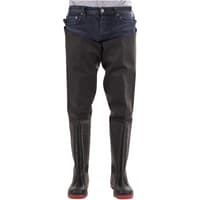 Black Amblers Safety Rhone thigh wader, size 8, with reinforced boots and adjustable straps, by Footsure Western Limited.