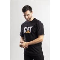 Black Caterpillar T-shirt size 4X with bold white "CAT" logo and yellow triangle on chest.