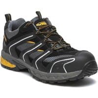 Black and grey DeWalt Cutter safety trainers with yellow accents, mesh panels, and reinforced toe.