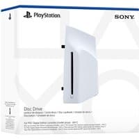 White Sony disc drive for PS5 Digital Edition Slim, sleek design with vertical slot, PlayStation branding on box.