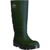 Green Portwest PU Wellington boots, UK size 6, with textured sole and reinforced upper.