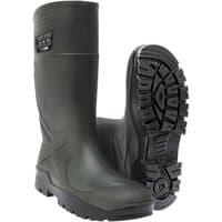 Green Portwest PU Safety Wellington Boots, UK 11, with slip-resistant soles and reinforced toe caps.
