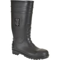 Black Portwest Total Safety Wellington Boots with reinforced toe and textured sole, UK size 3.