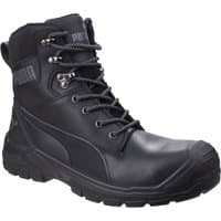 Black Puma Safety Conquest high boot, steel toe, lace-up, padded collar, rugged sole, size 7.