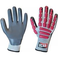 Scan T5000 Anti-Impact Latex Cut 5 Gloves, gray and red with textured grip, size XXL (11).