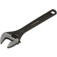 Black-handled Sealey adjustable wrench, 300mm, with silver jaws and a hole at the handle's end for hanging.