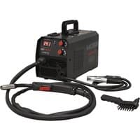 Sealey MIG140i black gasless MIG inverter welder with control knobs, digital display, and attached welding cables.