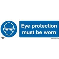 Blue Sealey vinyl sign pack with white text "Eye protection must be worn" and safety glasses icon, pack of 10.