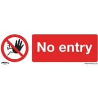 Red and white Sealey self-adhesive vinyl sign with "No entry" text and hand symbol crossed out in a circle.